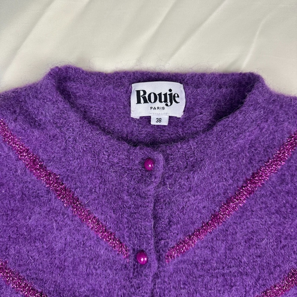 Rouje Paris Tina Cardigan Sweater Violet Purple Italy Mohair Alpaca FR 38 US 6 M - Picture 4 of 10